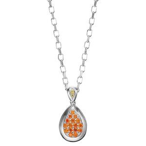 Orange & Yellow CZ Sterling Silver Teardrop Pendant Necklace & Drop Earrings Set